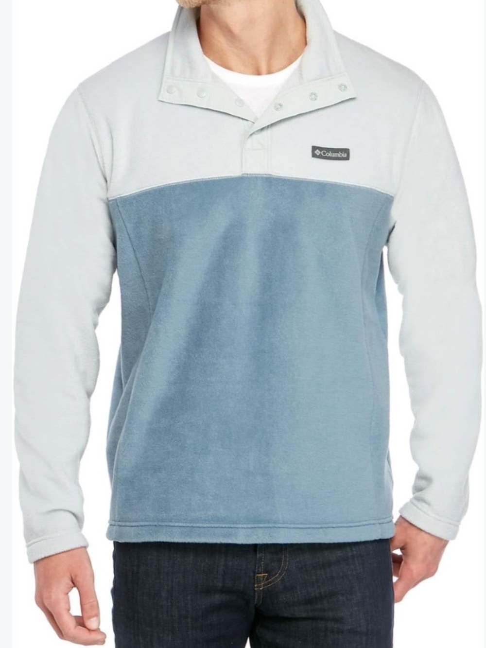 Columbia Men’s Two-Tone Light Blue and Sky Blue Snap-Quarter Pullover Size Large